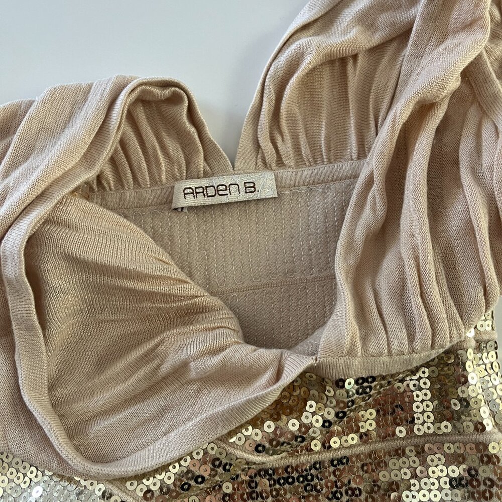 Arden B. Gold sequin beige stretchy knit bodycon dress SM - Picture 4 of 7